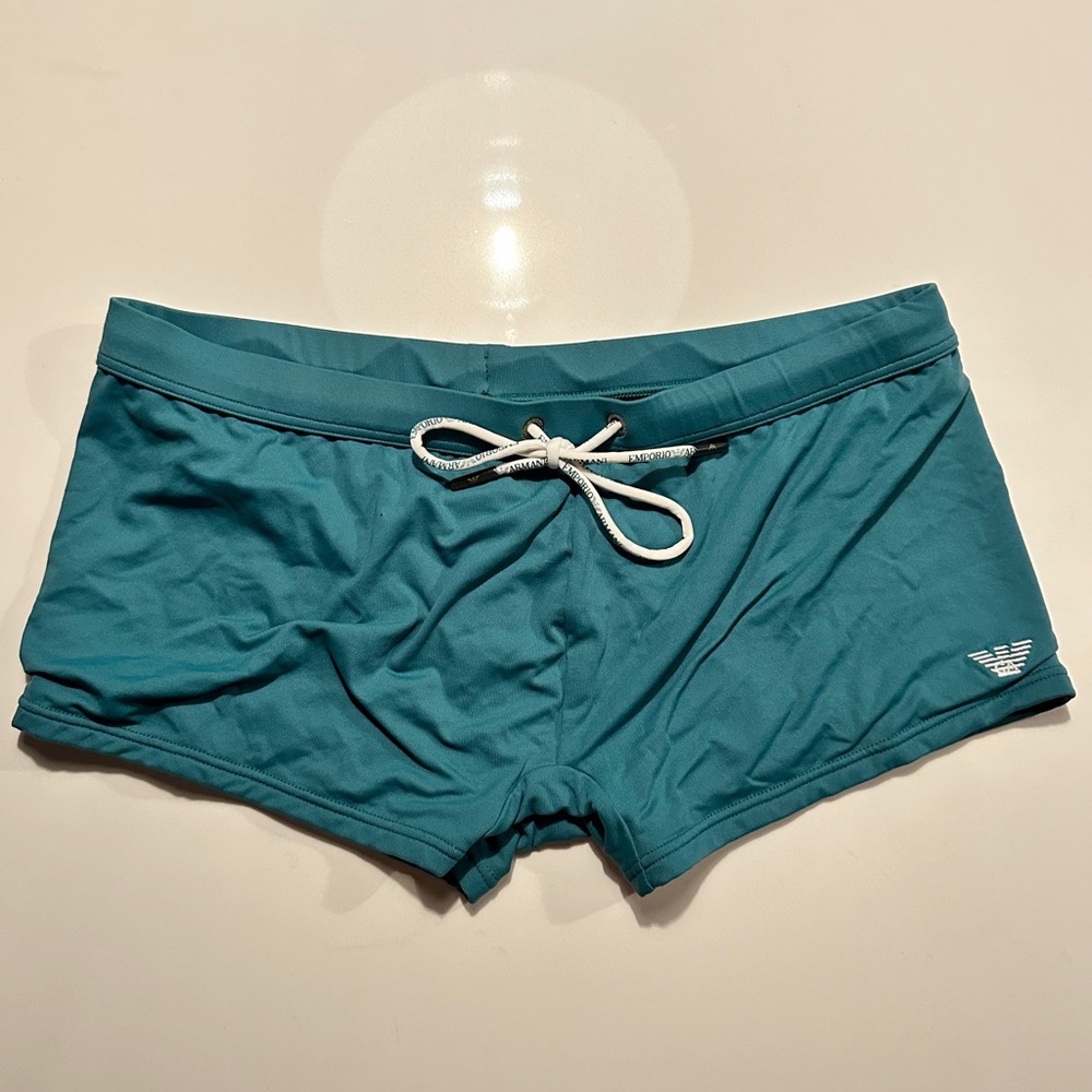 Men’s swimwear Emporio Armani large swim trunks.